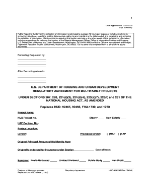 HUD Regulatory Agreement for Multifamily Projects