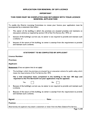 Application for Renewal of Off-Licence