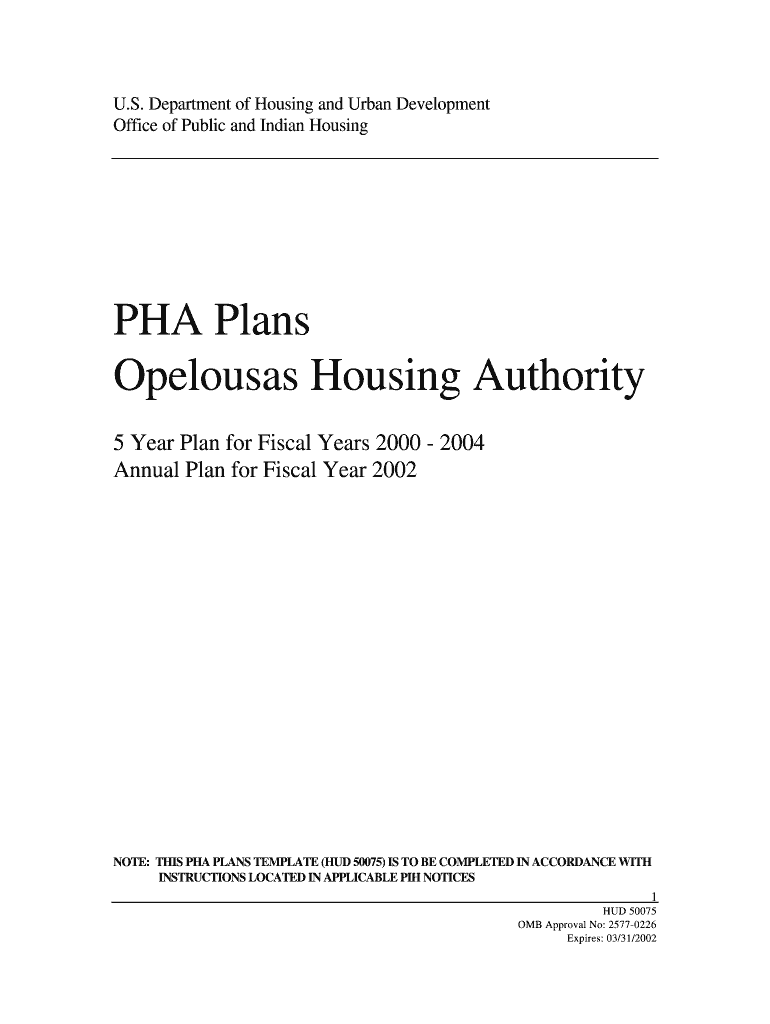 Fillable Online hud PHA Plans Opelousas Housing Authority HUD hud