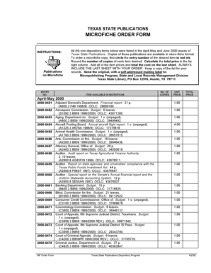 Texas State Publications Microfiche Order Form