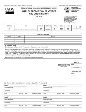 USDA Barley Production Practices and Costs Report