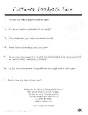 Customer Feedback Form - US Environmental Protection Agency - epa