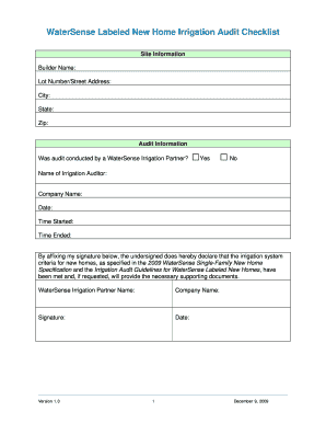 WaterSense Labeled New Home Irrigation Audit Checklist Version - epa