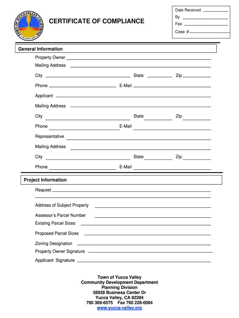 Fillable Online yuccavalley 2012_COC_Application_101712 Town of