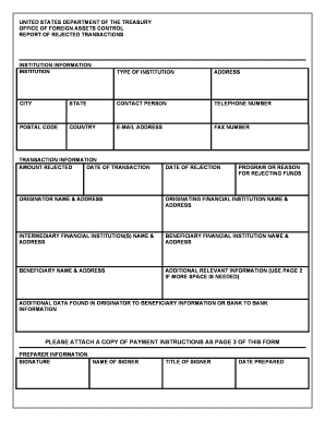 US Treasury Rejected Transactions Report