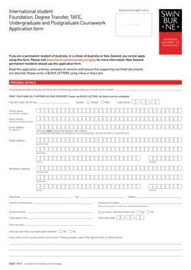 Swinburne University International Student Application Form
