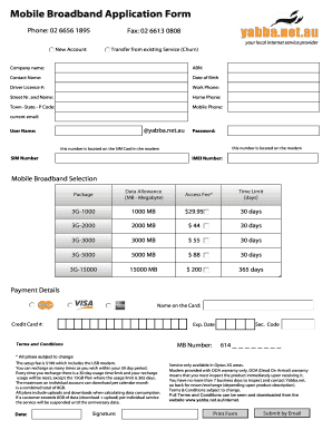 Mobile Broadband Application Form