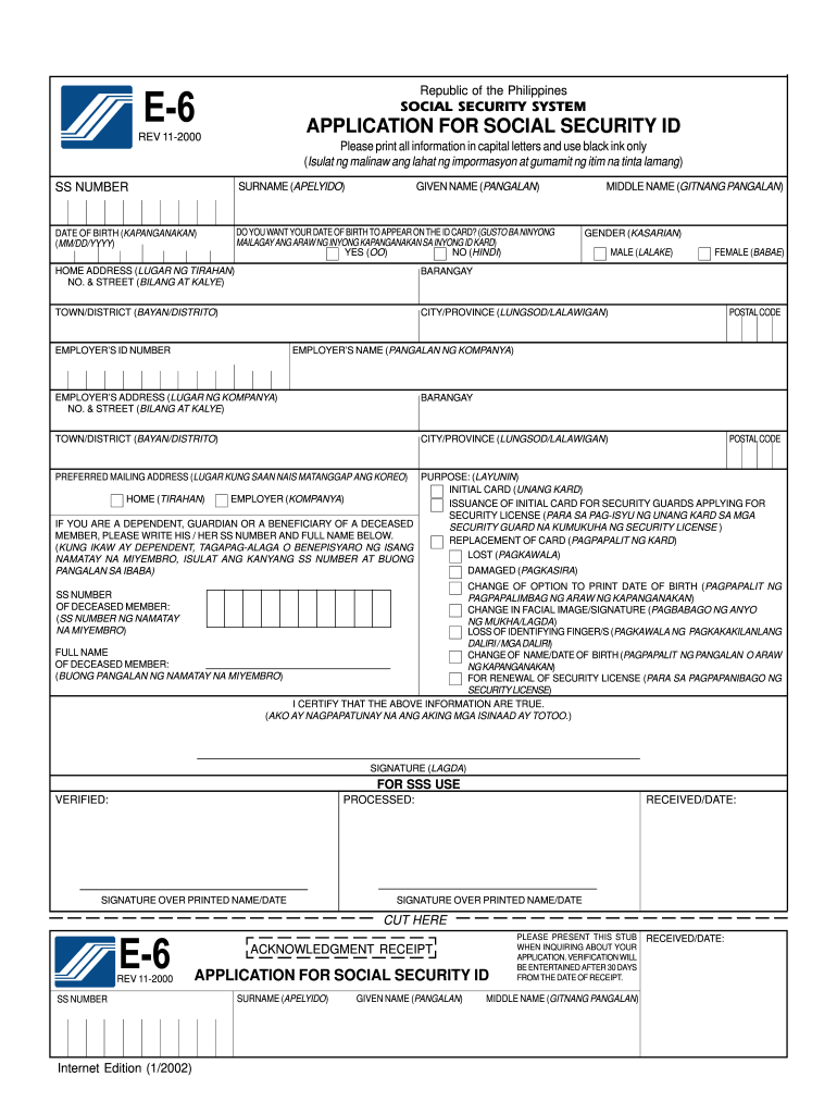 Sss E6 Form Online Fill Online Printable Fillable Blank PDFfiller