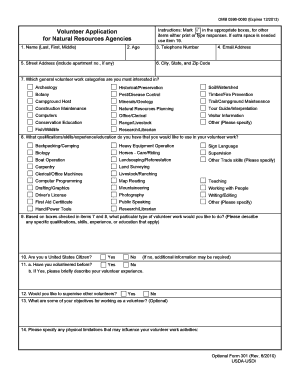 USDA-USDI Volunteer Application Form 301
