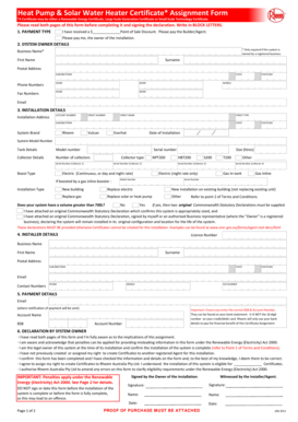 Heat Pump & Solar Water Heater Certificate Assignment Form