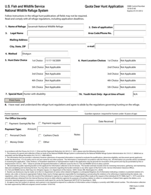 US Fish and Wildlife Service Deer Hunt Application