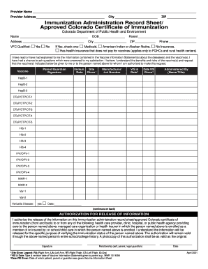 Colorado Certificate of Immunization
