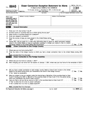 IRS Form 8840 Closer Connection Exception Statement