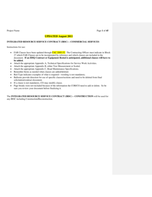 Integrated Resource Service Contract (IRSC) – Commercial Services