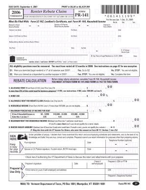 Vermont Renter Rebate Claim Form