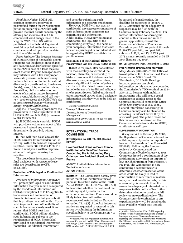 77 FR 71626 - Low Enriched Uranium From France - U S - gpo Preview on Page 1