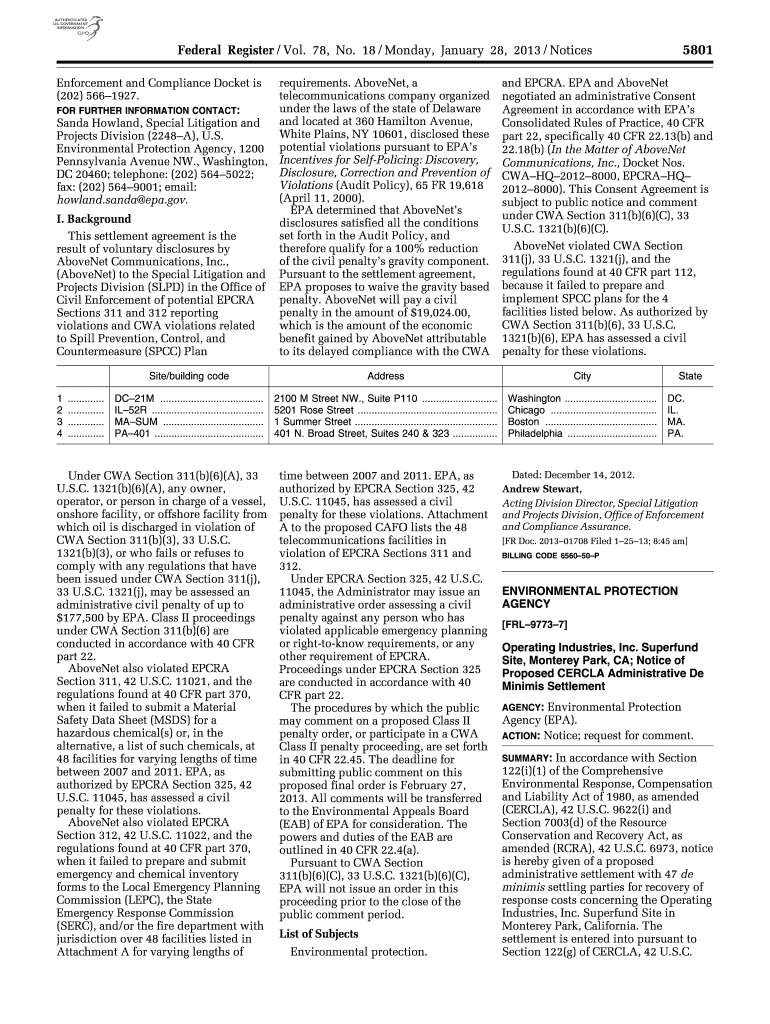 Enforcement and Compliance Docket is - gpo Preview on Page 1