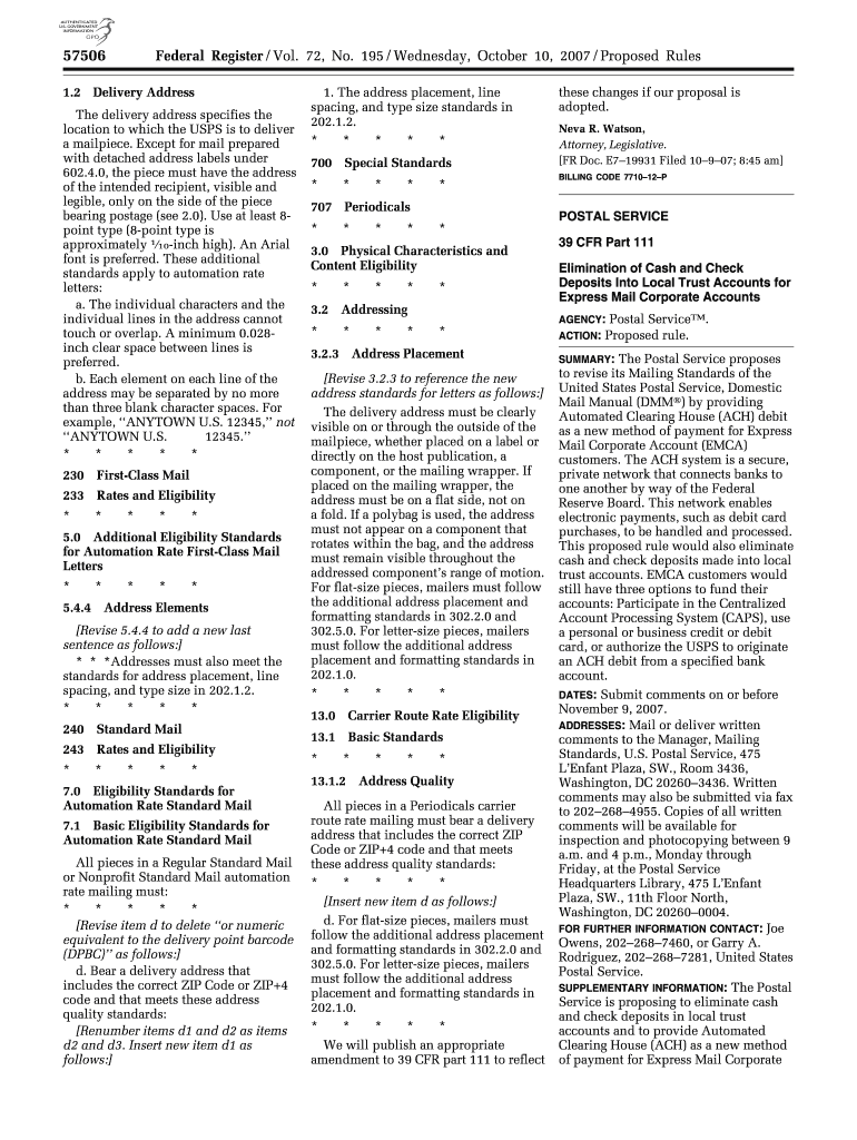 72 FR 57506 - Elimination of Cash and Check - gpo Preview on Page 1