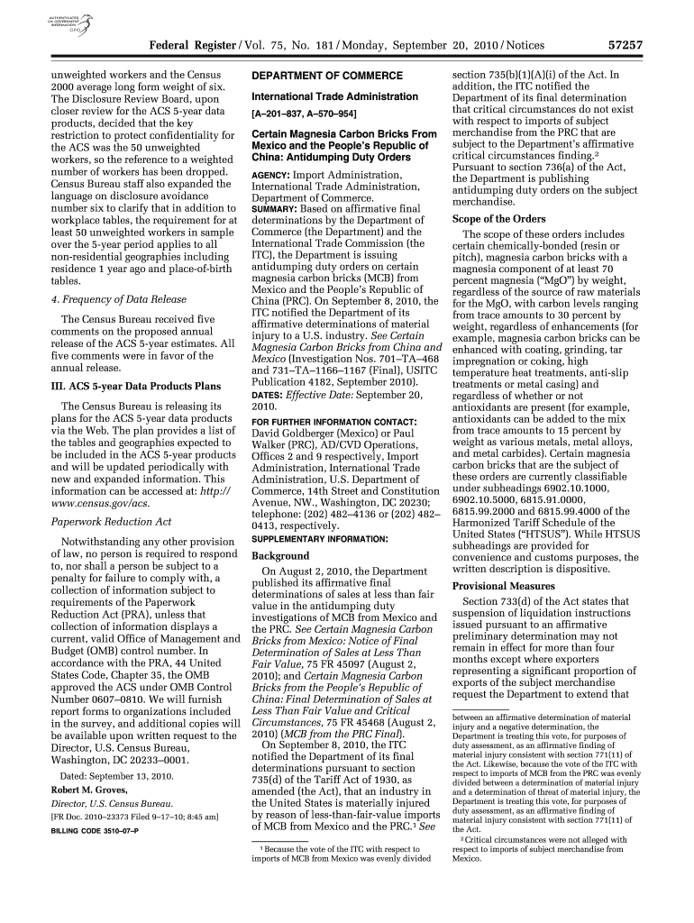 Federal Register Vol 75, No 181 Monday, September 20, 2010 - gpo Preview on Page 1