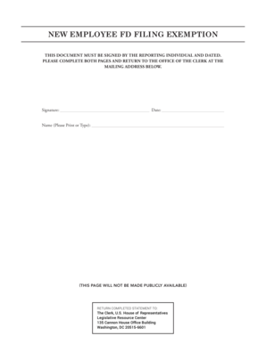 Application form for new employee - New employee fd filing exemption - Office of the Clerk - U.S. House ...