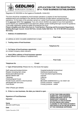 Food Business Establishment Registration Form