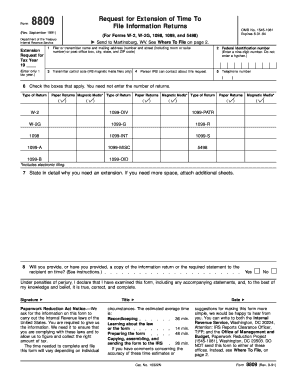 IRS Form 8809 Request for Extension of Time To File Information Returns