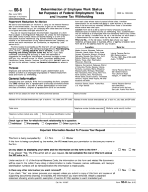 Form SS-8 Determination of Employee Work Status