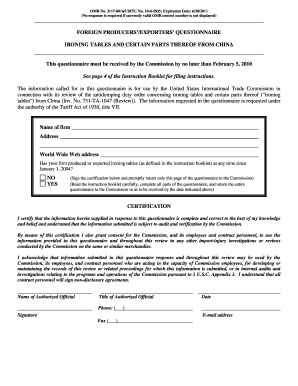 questionnaires in a table form