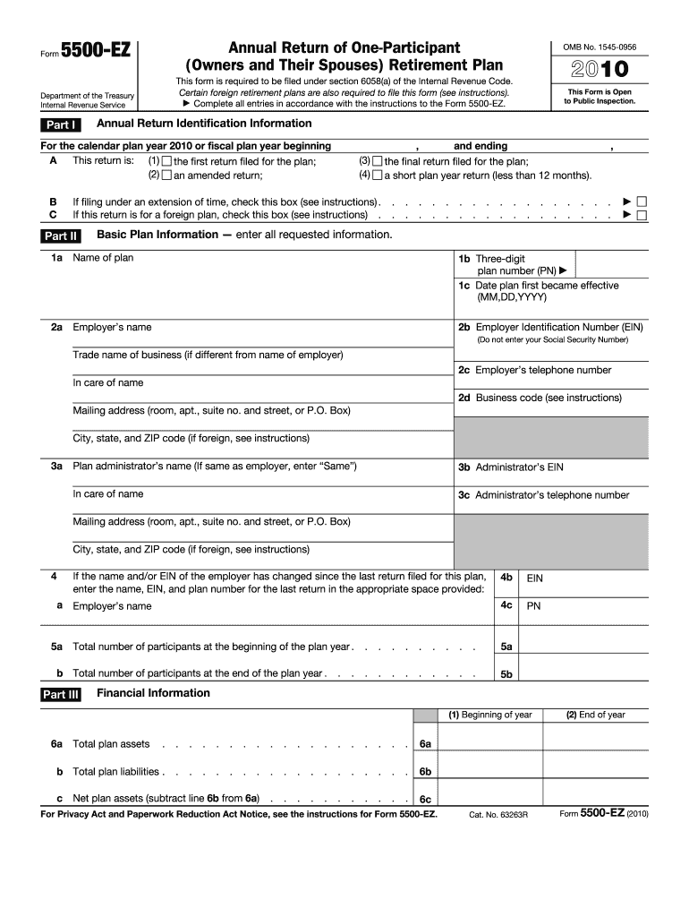 form 5500 ez 2010 Preview on Page 1