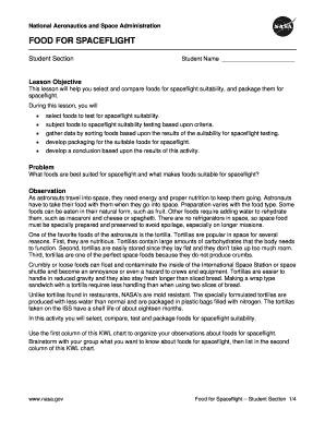 NASA Food for Spaceflight Student Activity