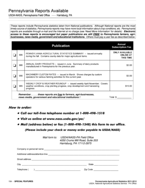 USDA NASS Pennsylvania Report Order Form