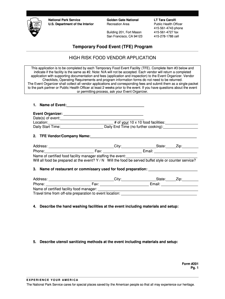 High Risk Vendor Application - National Park Service: Fill out & sign ...