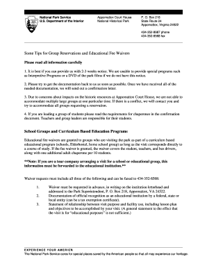 National Park Service Educational Fee Waiver Request