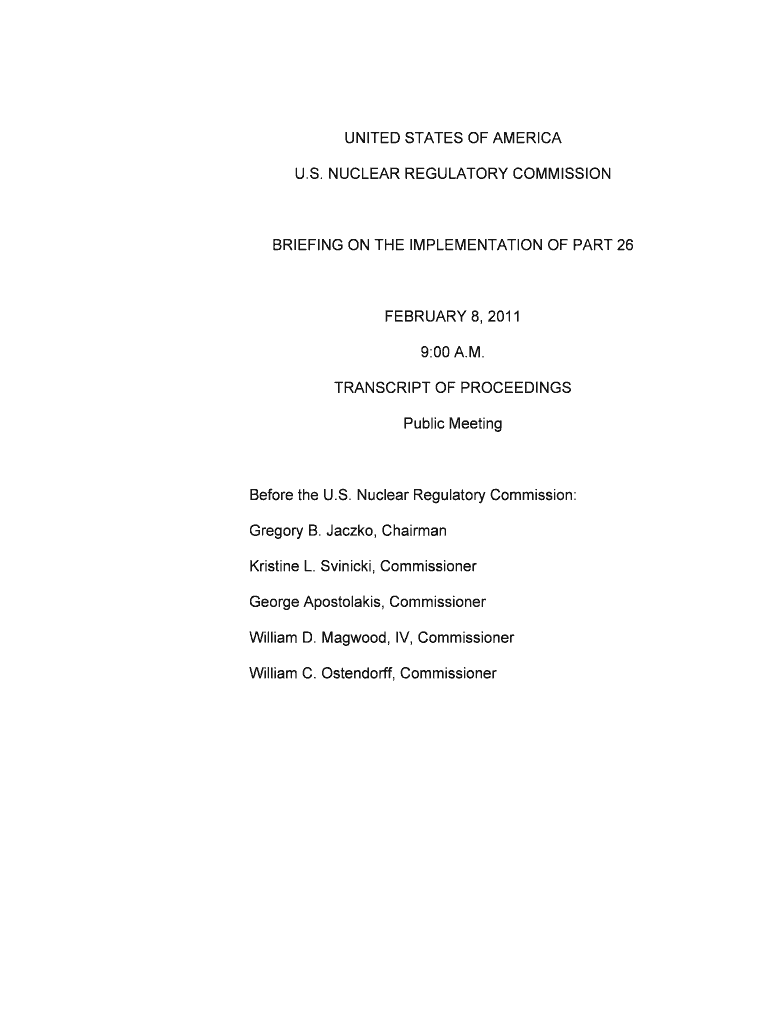 UNITED STATES OF AMERICA U S NUCLEAR - NRC Preview on Page 1