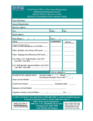 US Federal Benefits Information Order Form