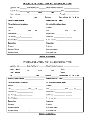 School Enrollment Application 2013-2014