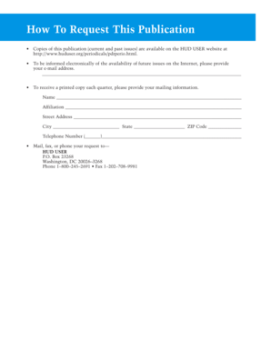 HUD USER Publication Request Form