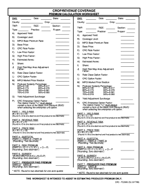 Crop Revenue Coverage Premium Calculation Worksheet