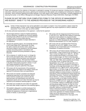 Construction Program Assurances Form