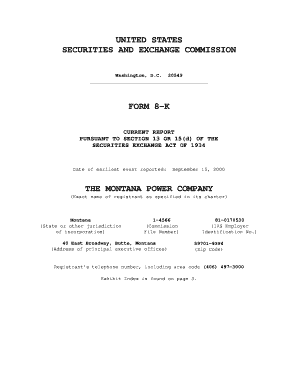 The montana power company - Securities and Exchange Commission - sec