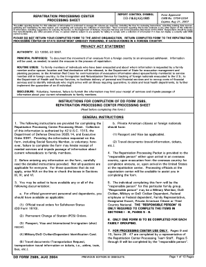 Repatriation Processing Center Processing Sheet