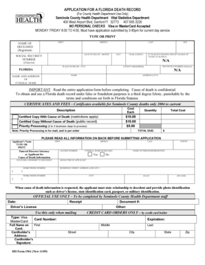 Florida Death Record Application