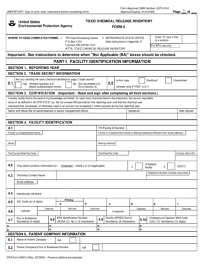 US Toxic Chemical Release Inventory Form A