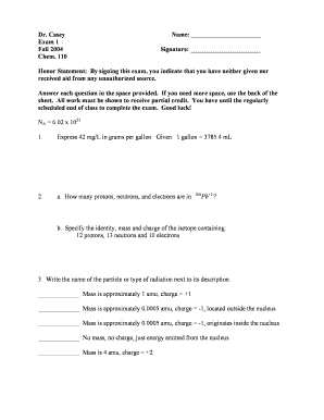 Chemistry Exam 1 Form