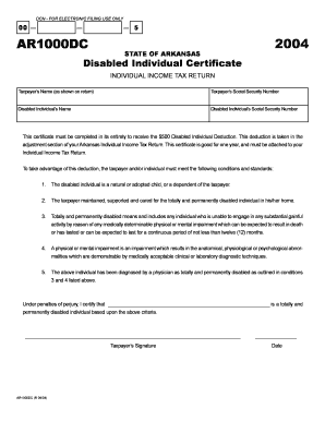 Arkansas Disabled Individual Certificate
