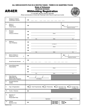 Arkansas Withholding Registration Form