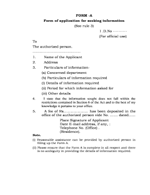 Form A - Application for Information
