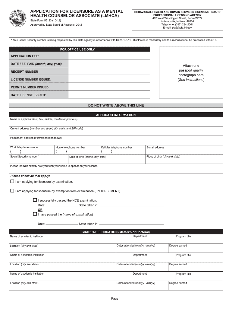 lmhca indiana application 2012 form Preview on Page 1