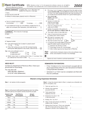 Wisconsin Rent Certificate