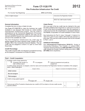 CT-1120 FPI, Film Production Infrastructure Tax Credit. Film Production Infrastructure Tax Credit